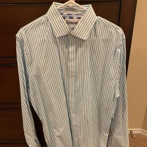 Large Express blue / white striped fitted buttonup